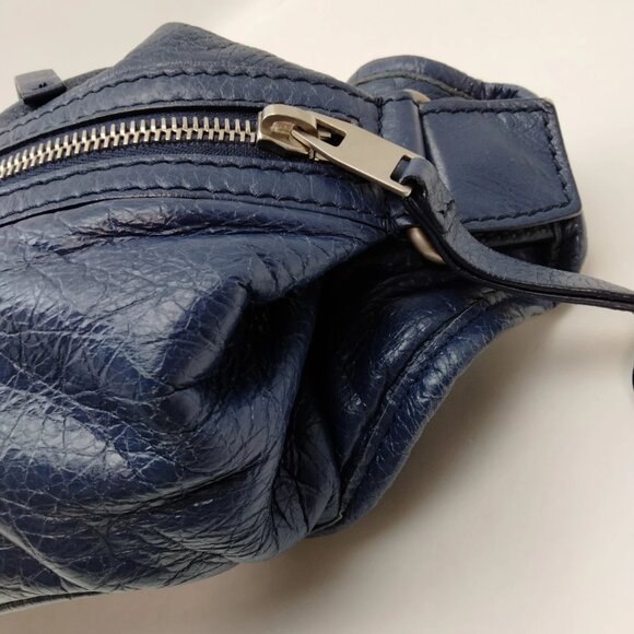 $1569 Authentic BALENCIAGA Made in ITALY Unisex Blue Leather Waist Sling Bag - Picture 10 of 12